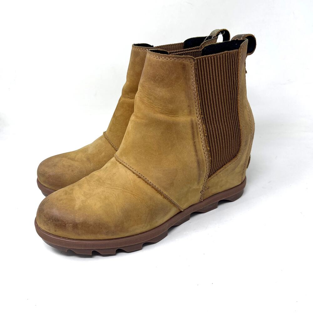 Sorel Joan of Arctic Wedge II Womens 9 Chelsea Boot Tan Leather Hidden Heel - Picture 3 of 9